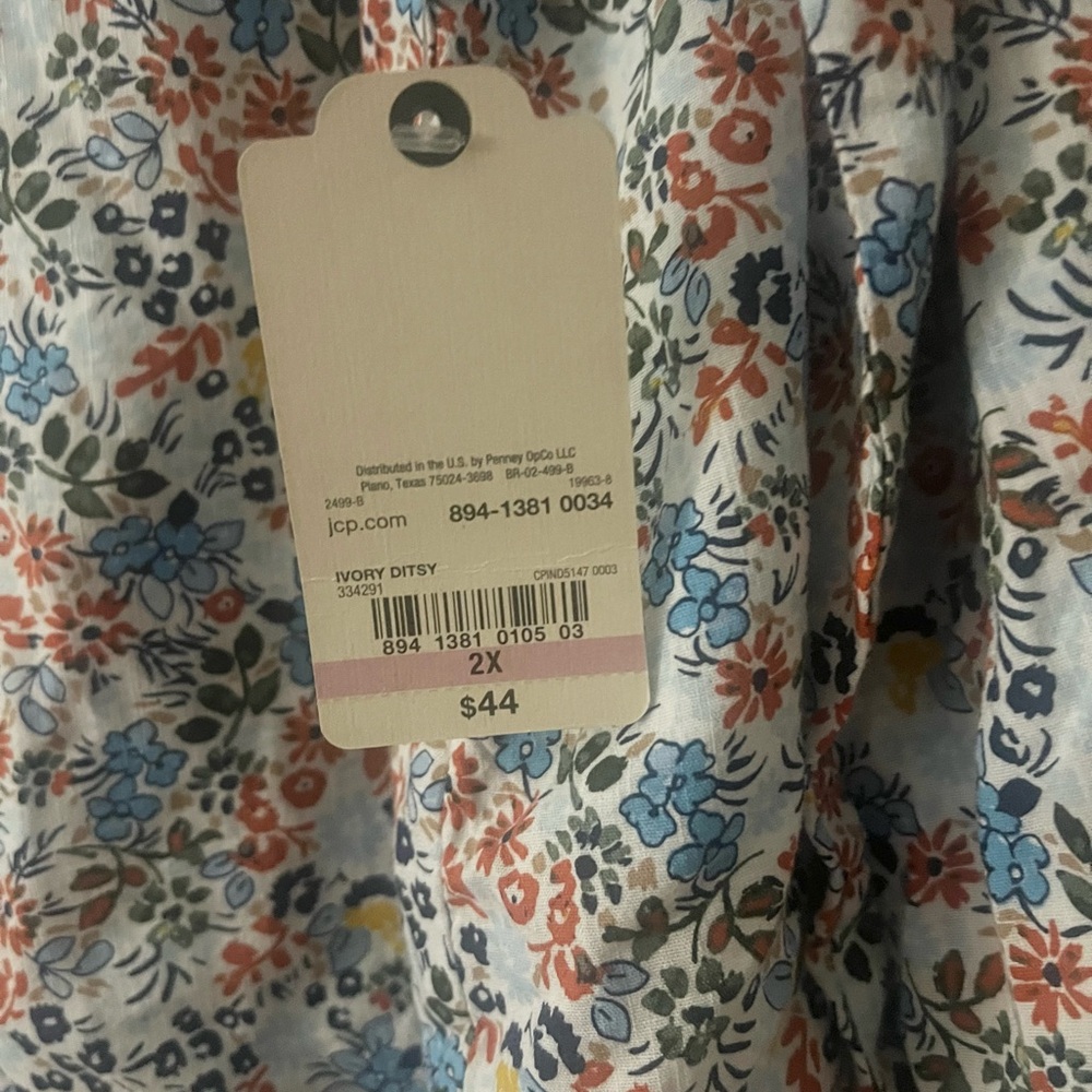 St. John's Bay Multicolor Floral Blouse 2x Button Up Long Sleeve Blue Green Ivor - Picture 13 of 16